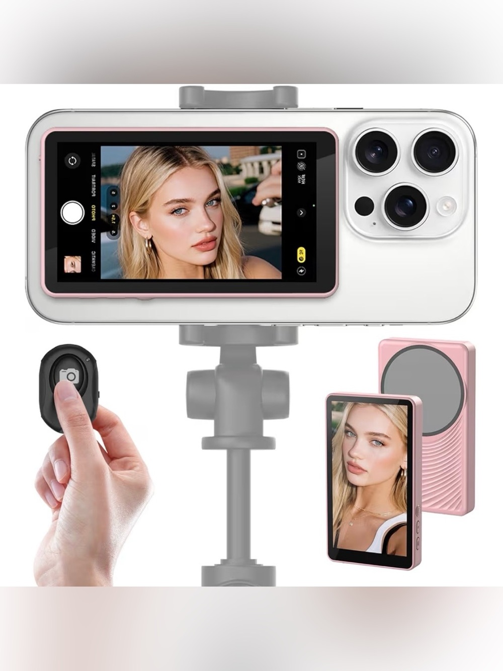 Wireless Selfie Monitor Screen Magnetic Bluetooth Remote 180° Flip PINK Henrety
